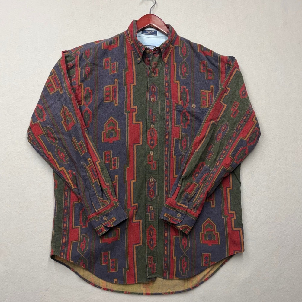 Chaps Ralph Lauren Shirt Mens Medium Multi Vintage 90s Geometric Southwestern LS